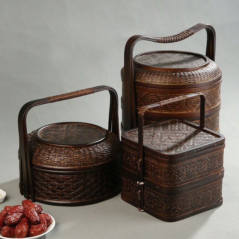 Bamboo Picnic Basket with Lid  - Food Snacks Hamper recension och pris