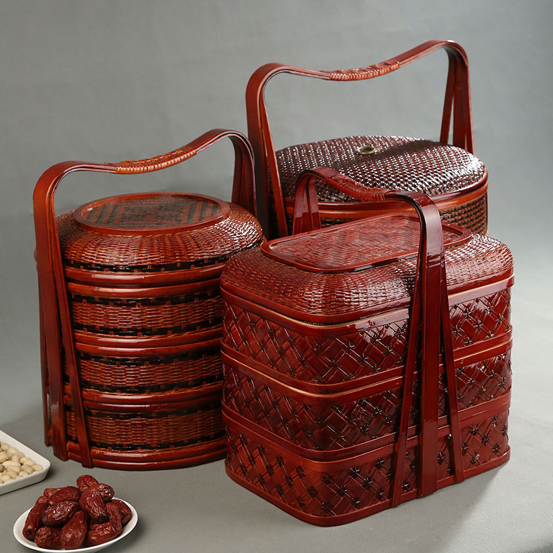 Bamboo Picnic Basket with Lid  - Food Snacks Hamper recension och pris