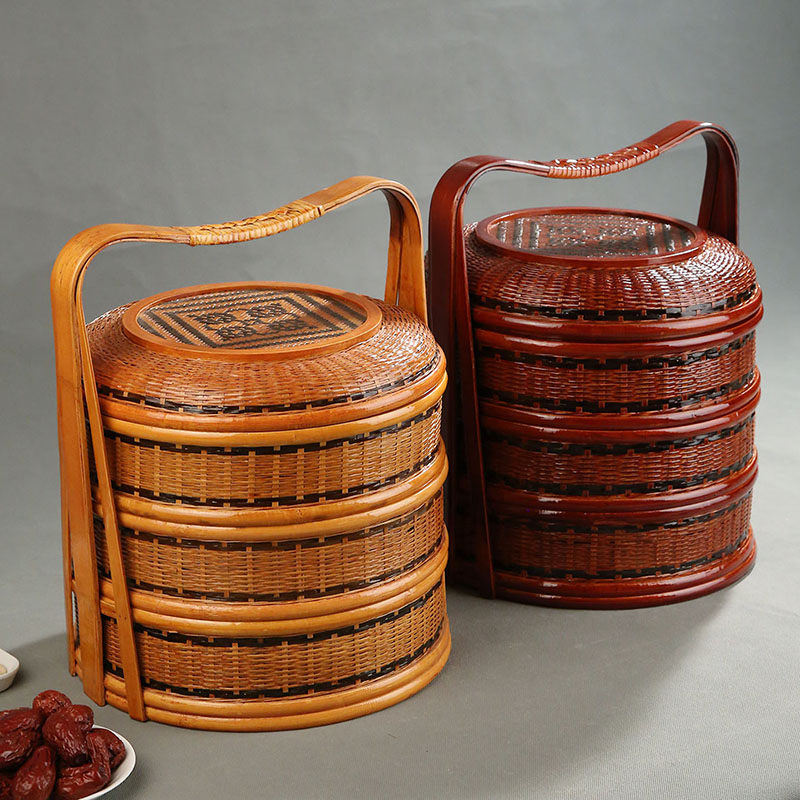Bamboo Picnic Basket with Lid  - Food Snacks Hamper recension och pris